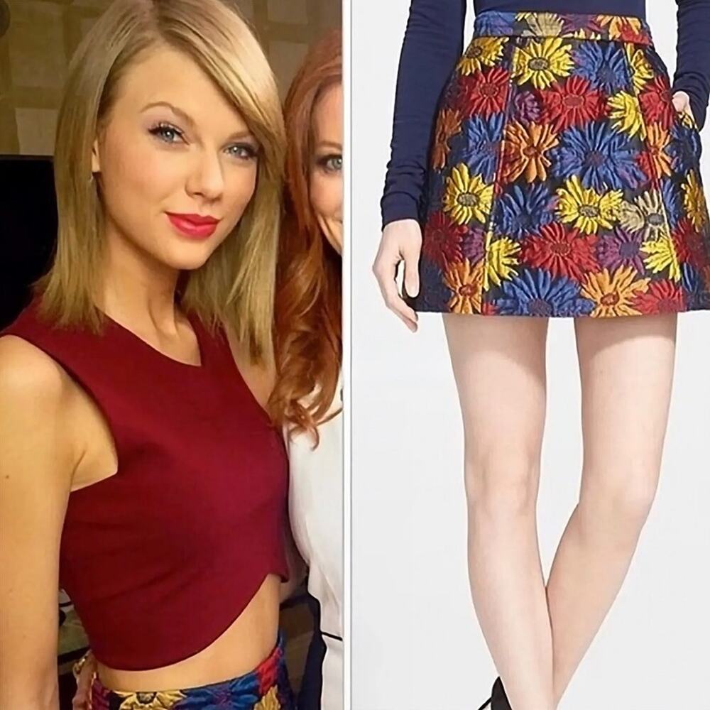 Alice + Olivia Multicolor Floral Quilted Mini Skirt - Blue Red Yellow